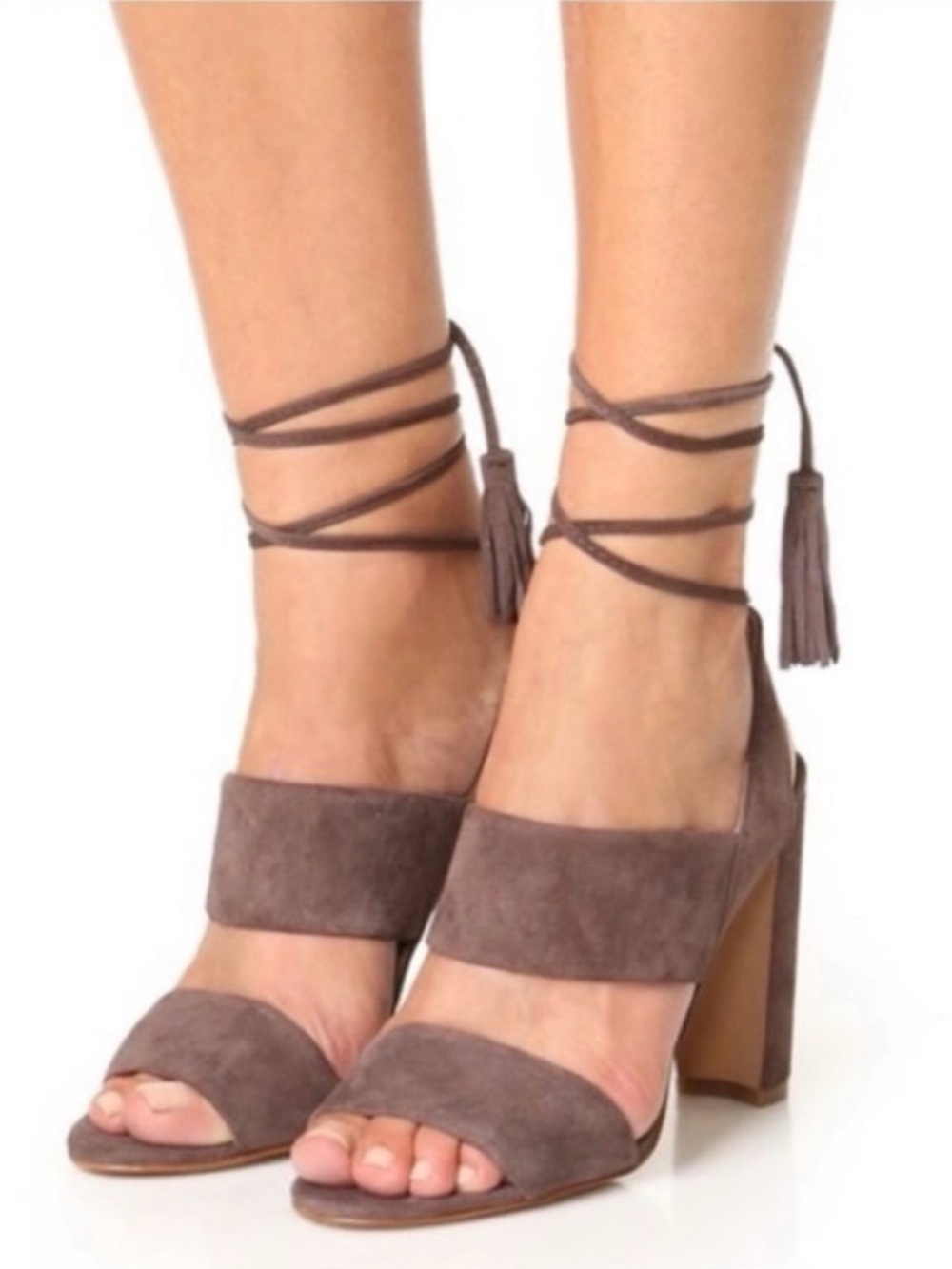 Madewell Octavia Suede Tassel Ankle-Tie Block Heel Sandals